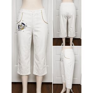 Vintage RIO Inc. White Nautical Embroidered Capri Pants Women’s Cropped Beach